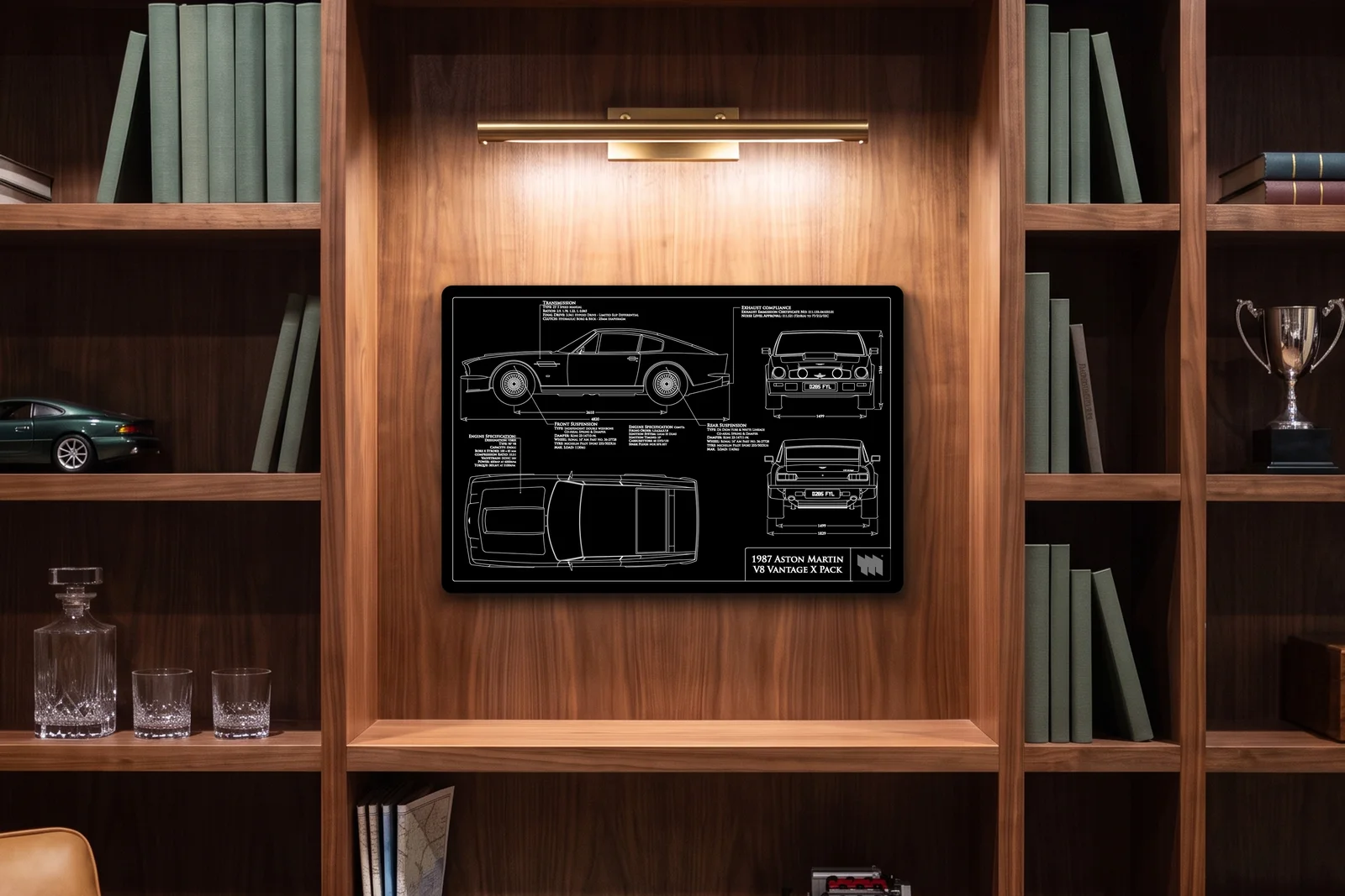 1987 Aston Martin V8 Vantage X Pack, in a walnut library, landscape