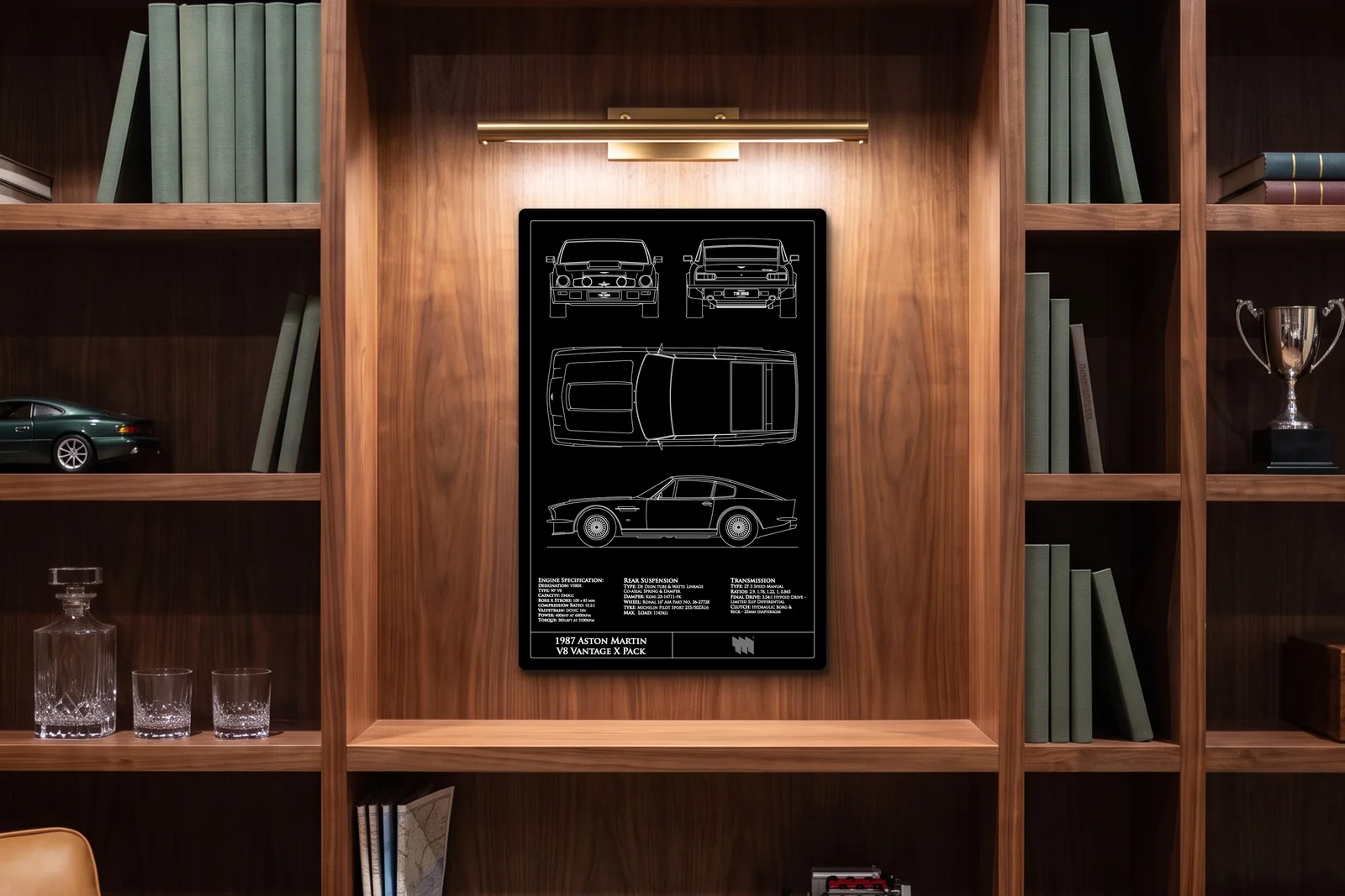 1987 Aston Martin V8 Vantage X Pack, in a walnut library, portrait
