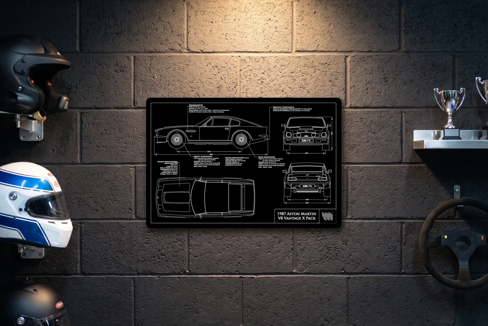1987 Aston Martin V8 Vantage X Pack, on a racing wall, landscape