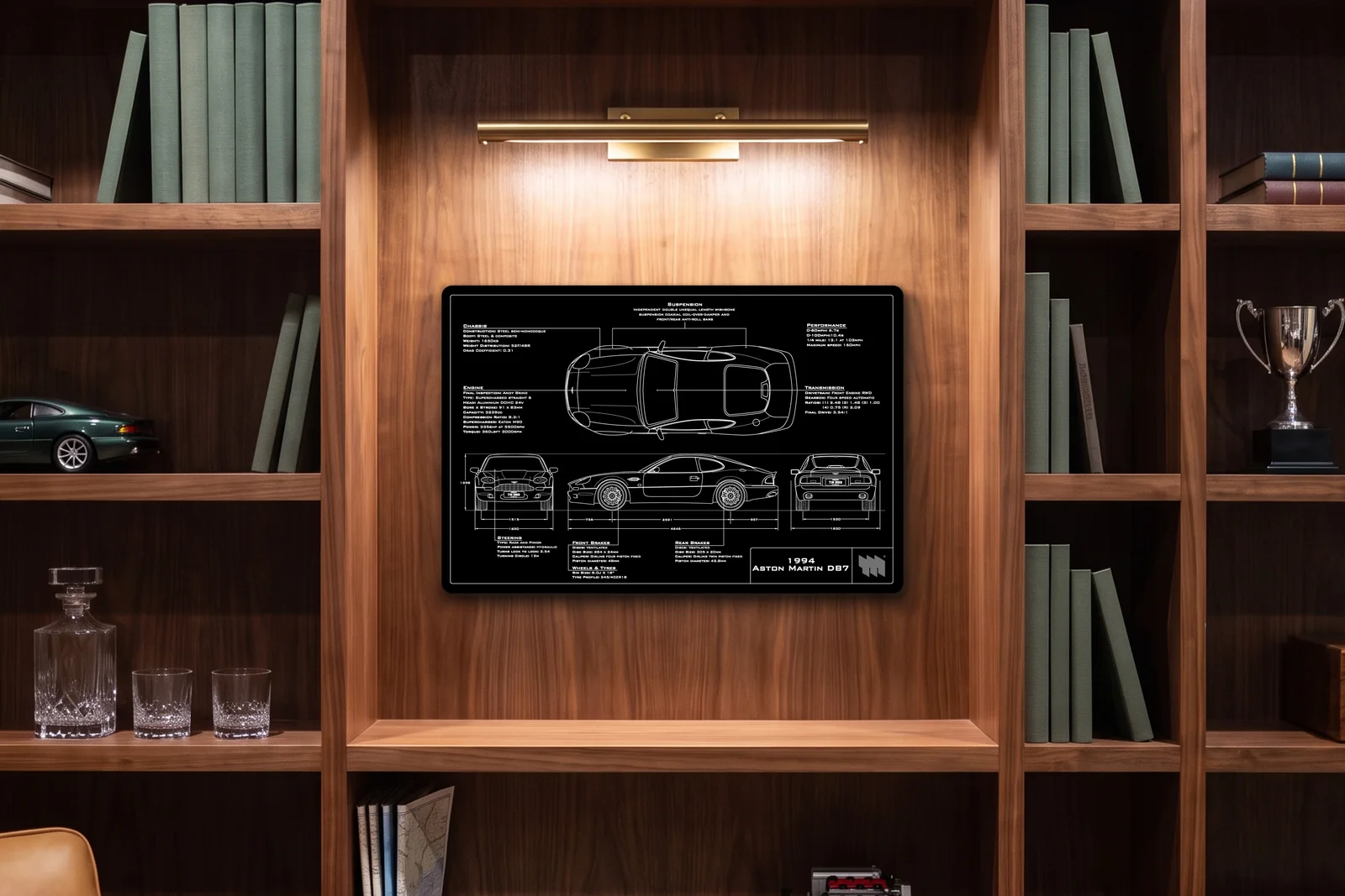 1994 Aston Martin DB7, in a walnut library, landscape