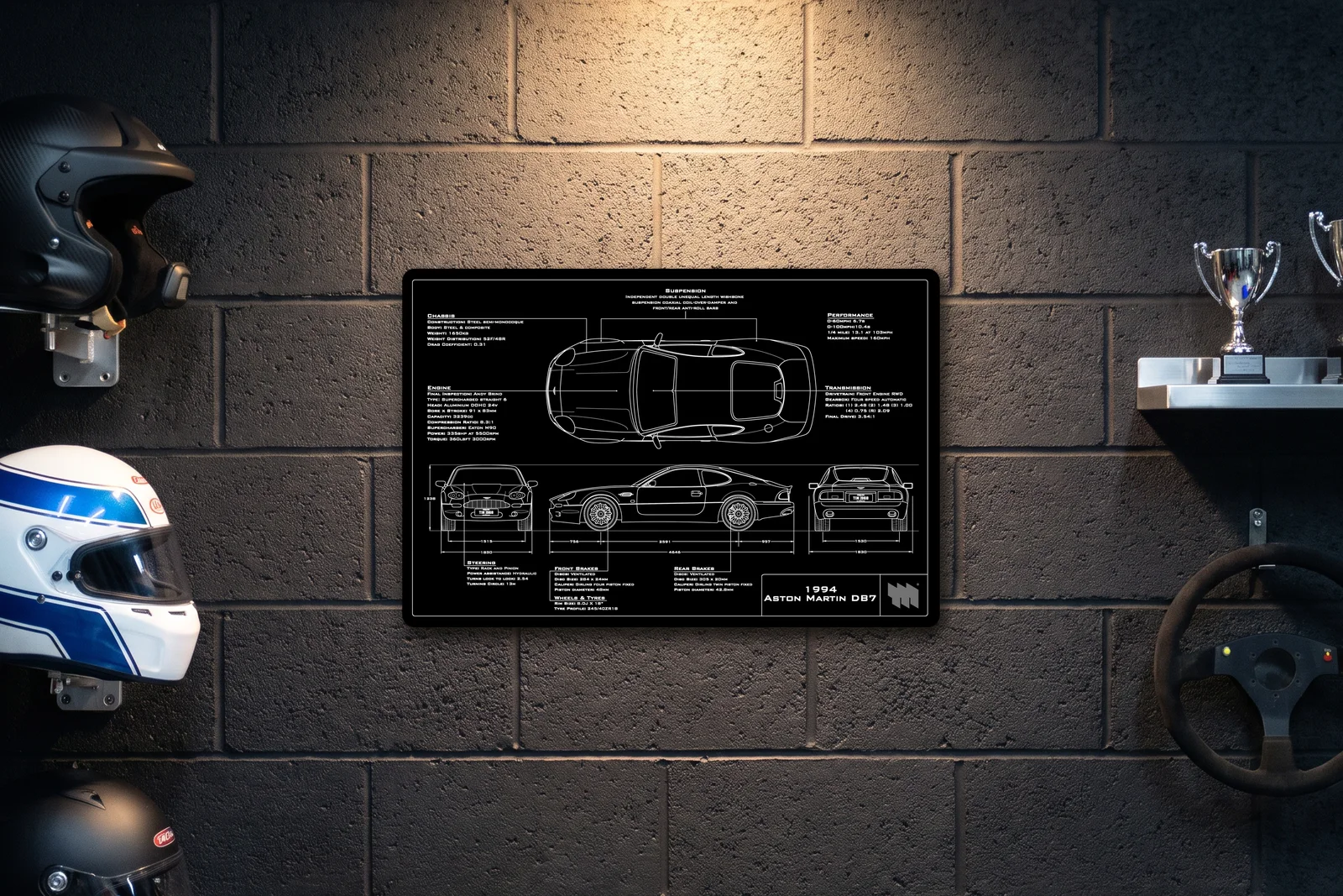 1994 Aston Martin DB7, on a racing wall, landscape