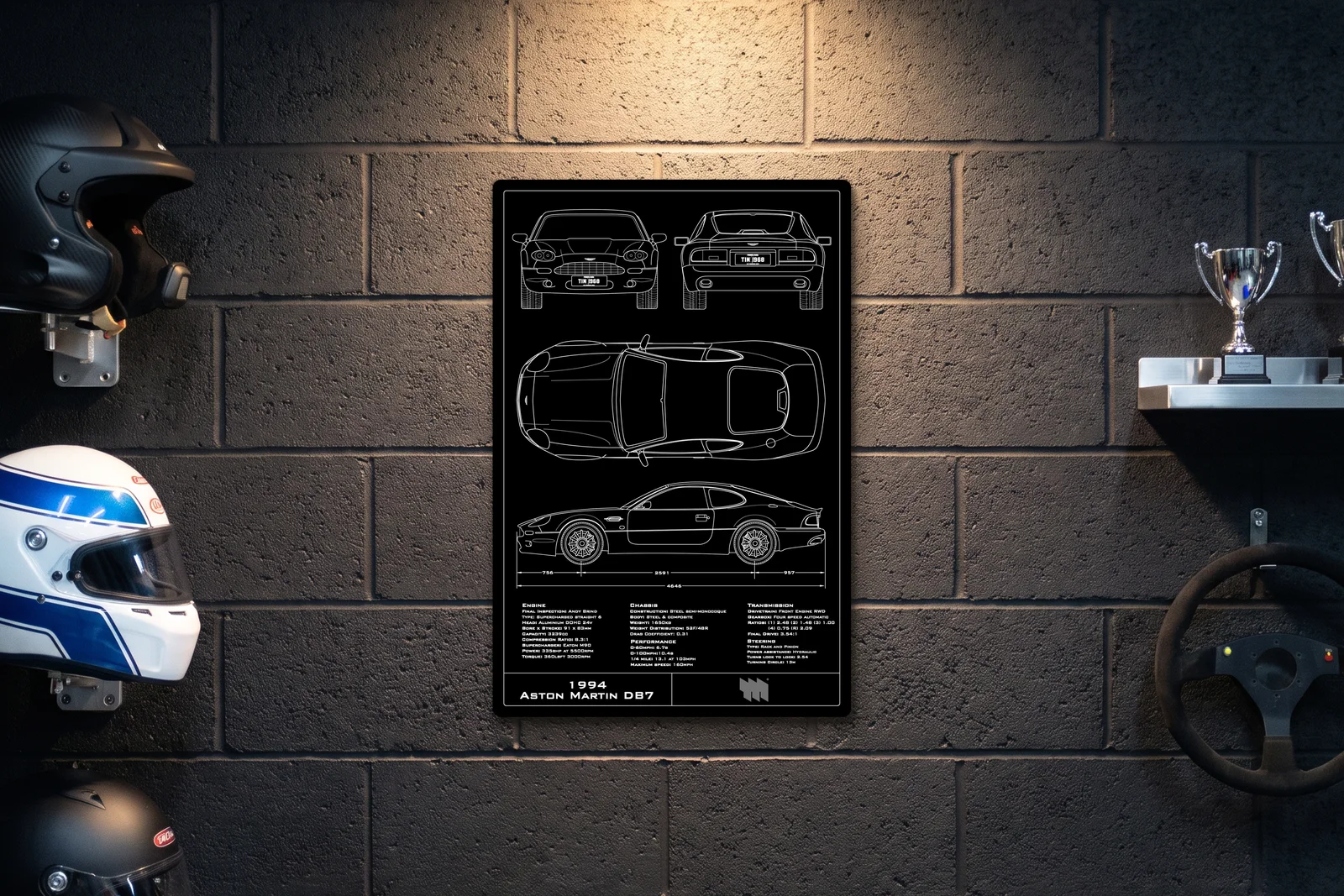1994 Aston Martin DB7, on a racing wall, portrait