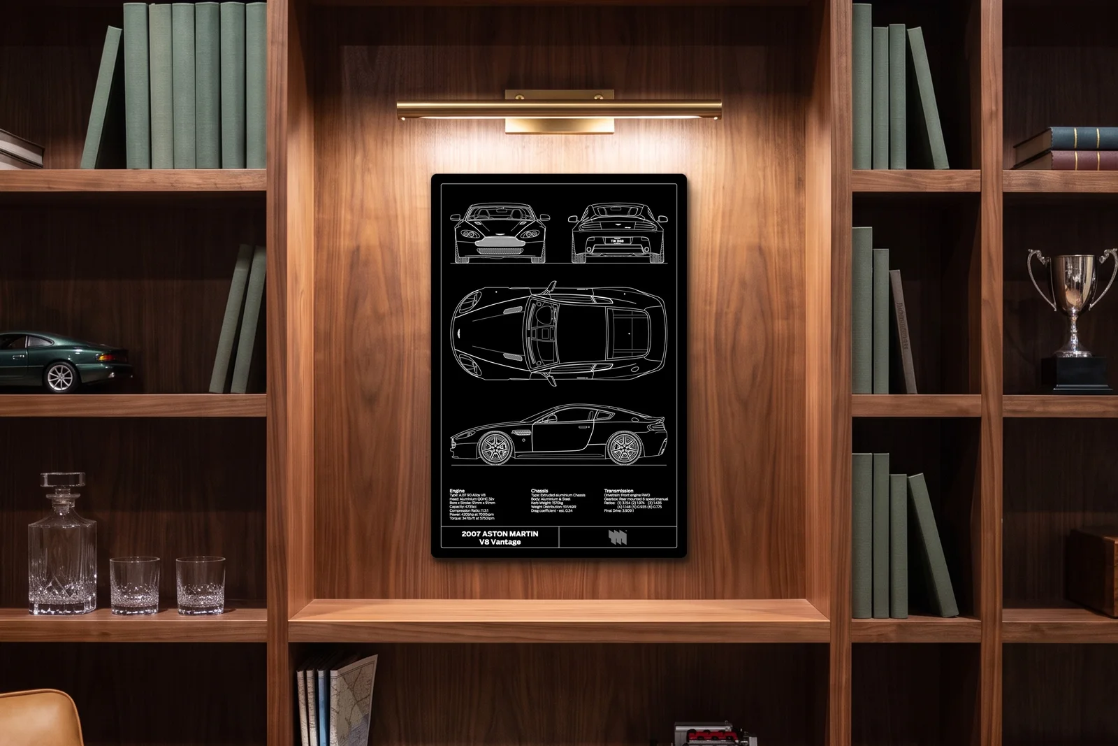 2007 Aston Martin V8 Vantage, in a walnut library, portrait