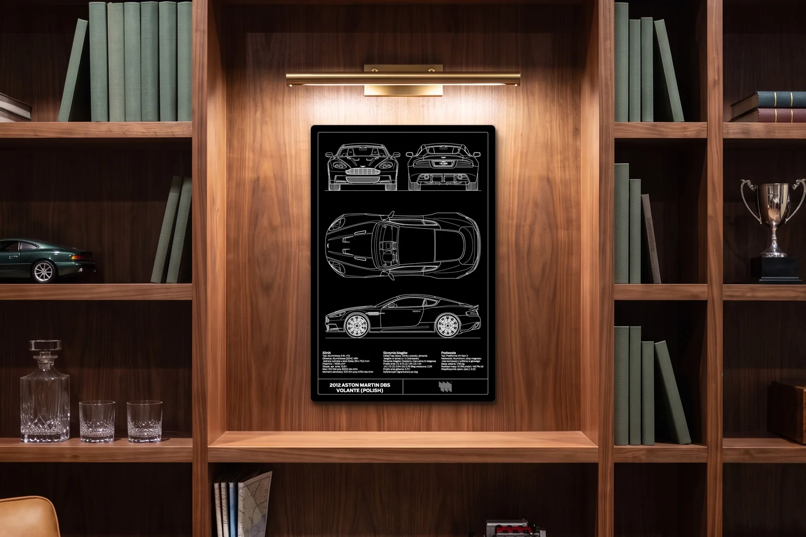 2012 Aston Martin DBS Volante, in a walnut library, portrait