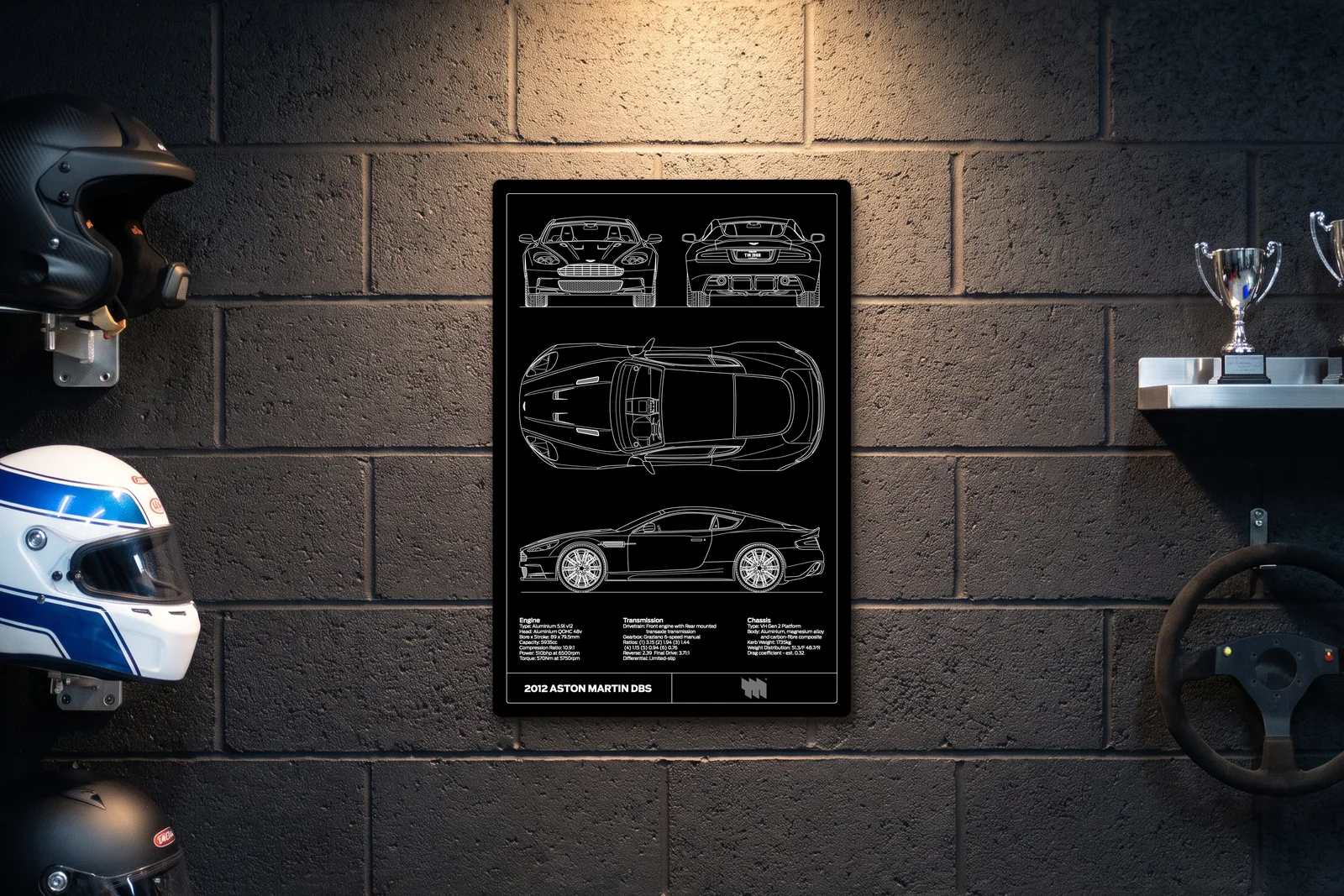 2012 Aston Martin DBS, on a racing wall, portrait