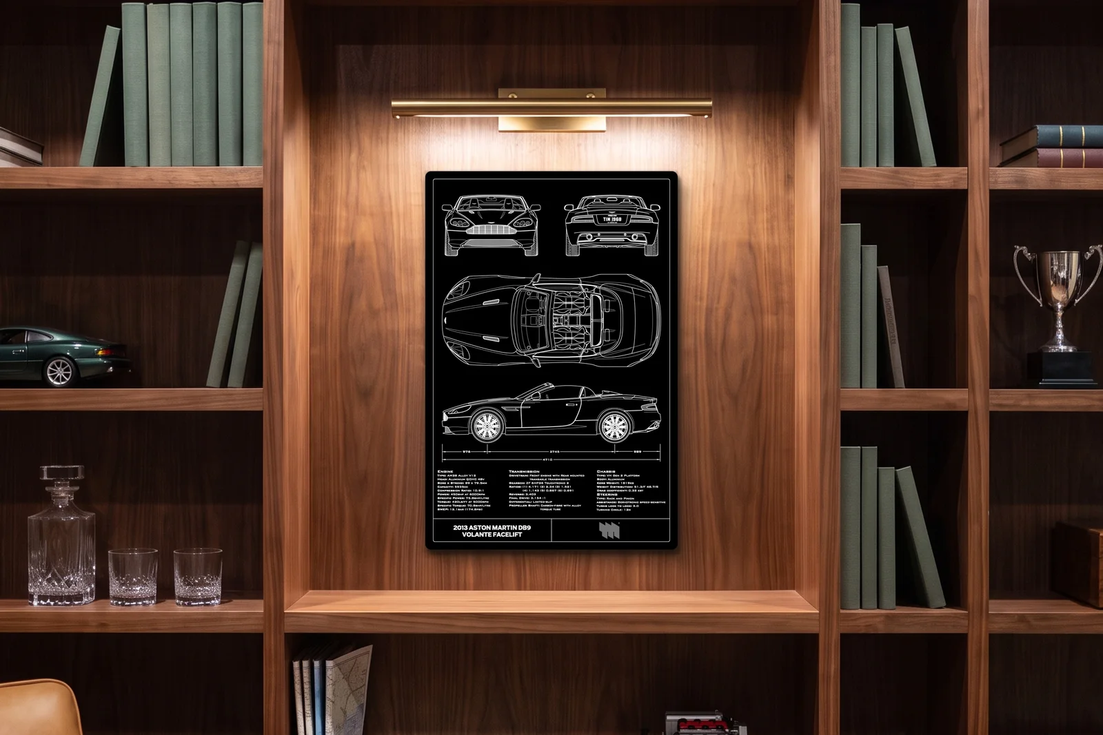 2013 Aston Martin DB9 Volante Facelift, in a walnut library, portrait